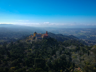 Fototapeta na wymiar Pena National Palace in Sintra, Portugal. Aerial view