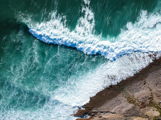 Fototapeta na wymiar Aerial view of huge ocean wave. Drone Photo.