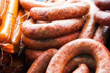 Sausages in a butcher shop window