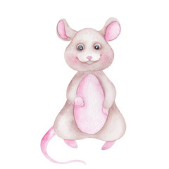 Watercolor illustration with cute rat