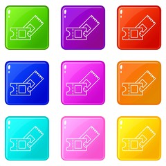 Ice hockey ticket icons set 9 color collection isolated on white for any design