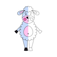 Simple educational game for kids. Illustration of funny sheep for coloring book