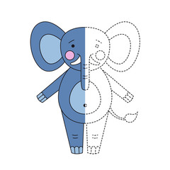 Simple educational game for kids. Illustration of funny elephant for coloring book