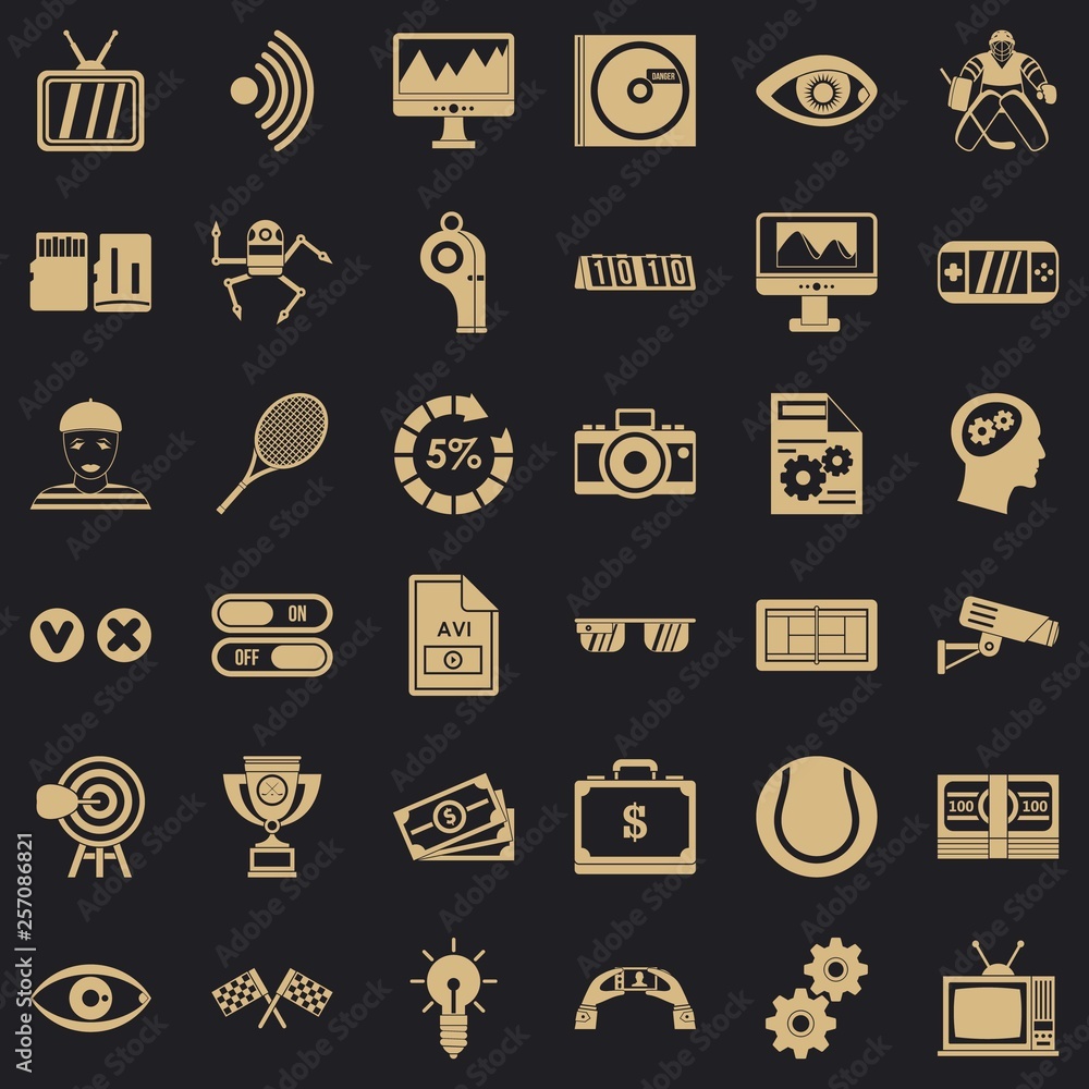 Poster video file icons set. simple style of 36 video file vector icons for web for any design