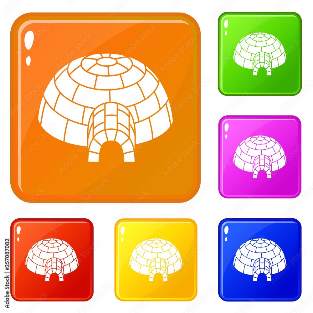 Poster alaska igloo icons set collection vector 6 color isolated on white background