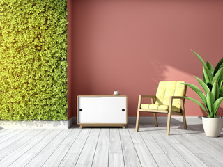 Room with green vertical gardens