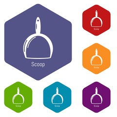 Scoop cleaning icons vector colorful hexahedron set collection isolated on white