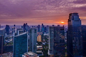 High buildings in Jakarta downtown at sunrise