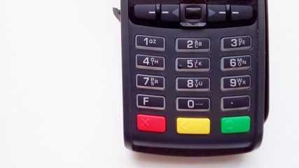 calculator and pen isolated on white background