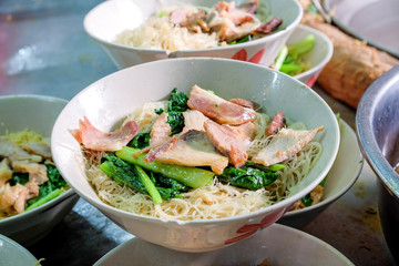 Group of Chubgung Noodles, one of street food is popular on Chinatown (Yaowarat) Bangkok, Thailand