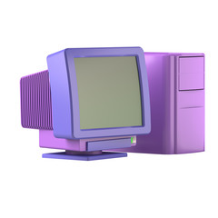 Vintage Retro Purple & Violet Computer Monitor and Case on Isolated White Background Vaporwave - 3D Illustration