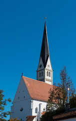 Fototapeta na wymiar tower of church in Scheuring, along Romantic Road, Germany