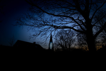 Kirche bei Nacht zur blauen Stunde Altenberge Steinfurt