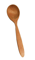 Wooden spoon on white background. Isolated object. Kitchen utensils. Cutlery.