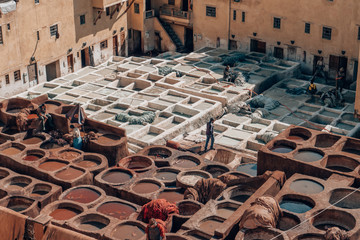 traditional tannery in the medina in fez, morocco