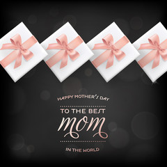 Happy Mothers Day Banner with Gift Box. Mother Day Greeting Card with Calligraphy Text and Presents for Advertising, Spring Sale, Poster, Flyer, Brochure. Vector illustration