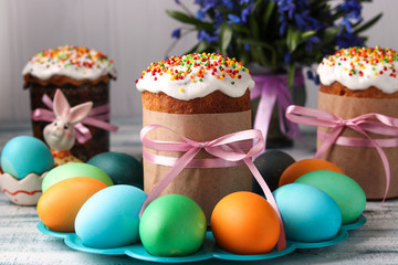 Spring still life of Easter cakes and painted eggs