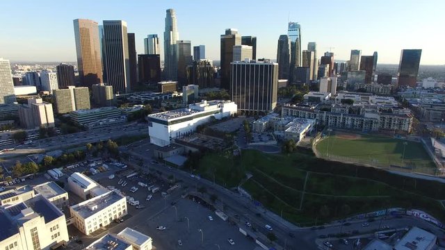 Sunset Aerial View of Downtown Los Angeles California Skyscapers Buildings 01.MOV