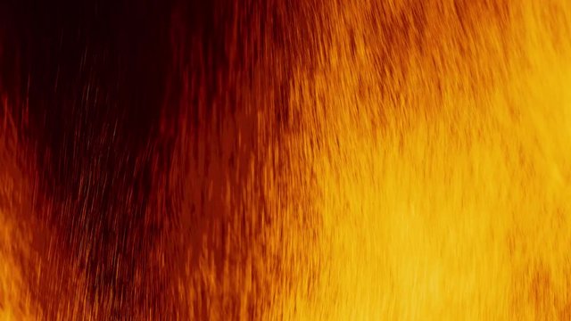 Loopable: Simulation of intense flaming fire with a multitude of sparks. Chemical combustion, hellfire, eruption, industrial production concept.