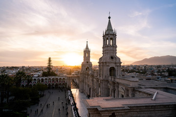 Naklejka premium Church in Arequipa, Peru at Sunset