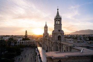 Church in Arequipa, Peru at Sunset
