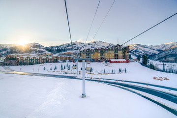 Picturesque ski resort in Park City Utah at sunset