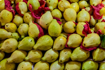 Background of ripe yellow guava fruits