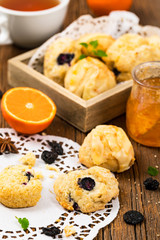 Mini Scones Variety. Orange and Blueberry Mini Scone Cookies. Selective focus.