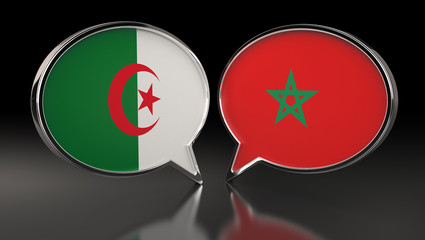 Algeria and Morocco flags with Speech Bubbles. 3D Illustration