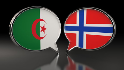 Algeria and Norway flags with Speech Bubbles. 3D Illustration