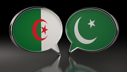 Algeria and Pakistan flags with Speech Bubbles. 3D Illustration
