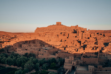 The famous Ait-Ben-Haddou at sunset in Morocco.