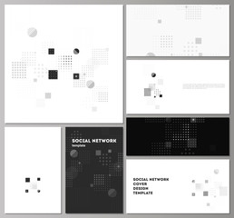 The minimalistic abstract vector illustration of the editable layouts of modern social network mockups in popular formats. Abstract vector background with fluid geometric shapes.
