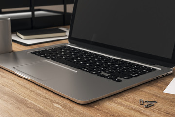 Wooden desk with notebook