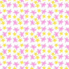 Floral seamless pattern. Flat fantasy flowers with shifted fillings