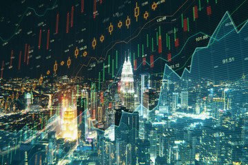 Night city background with forex chart