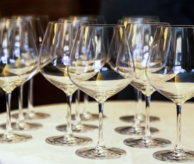 Empty wine glasses on the table. Still life.