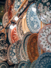 Colorful handmade plates in Marrakech, morocco.