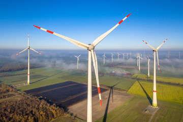Aerial view of wind turbines