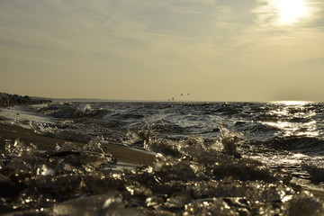 Sunset, beach, waves,water, sea. 