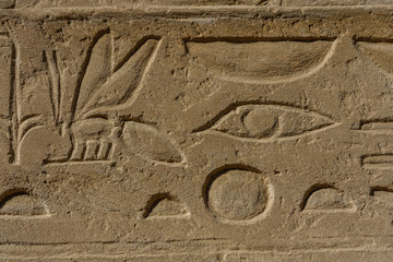 Egyptian ancient hieroglyphs on the stone wall
