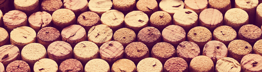Wine bottle corks stopper closeup, top view