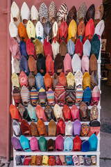 Colorful handmade oriental leather shoes of Morocco.