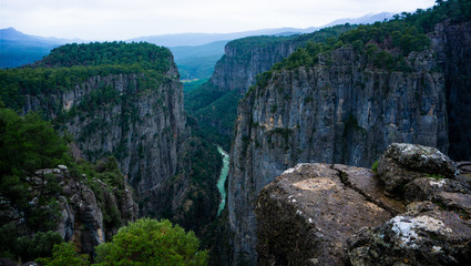 Fototapeta na wymiar Impressive view from Tazi Canyon. Manavgat, Antalya,Turkey. (Bilgelik Vadisi). Great valley and cliff.