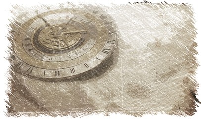 Vintage retro clock background, old time steampunk canvas paper map