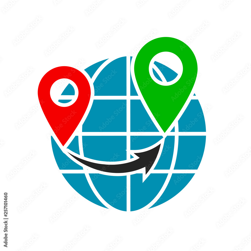 Poster world wide logistics icon. geolocation globe pin pointer gps sign – stock vector