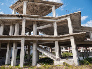 Unfinished and abandoned construction site of typical caribbean building