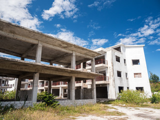 Unfinished and abandoned construction site of typical caribbean building
