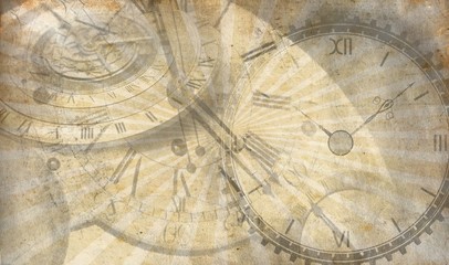 Vintage background, clock compass on grunge canvas paper