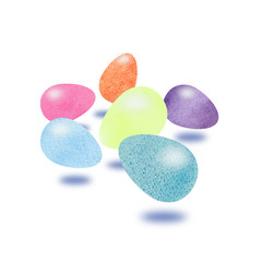  Happy Easter eggs composition hand drawn with colorful watercolor-green, violet, yellow, orange, pink, blue with white background